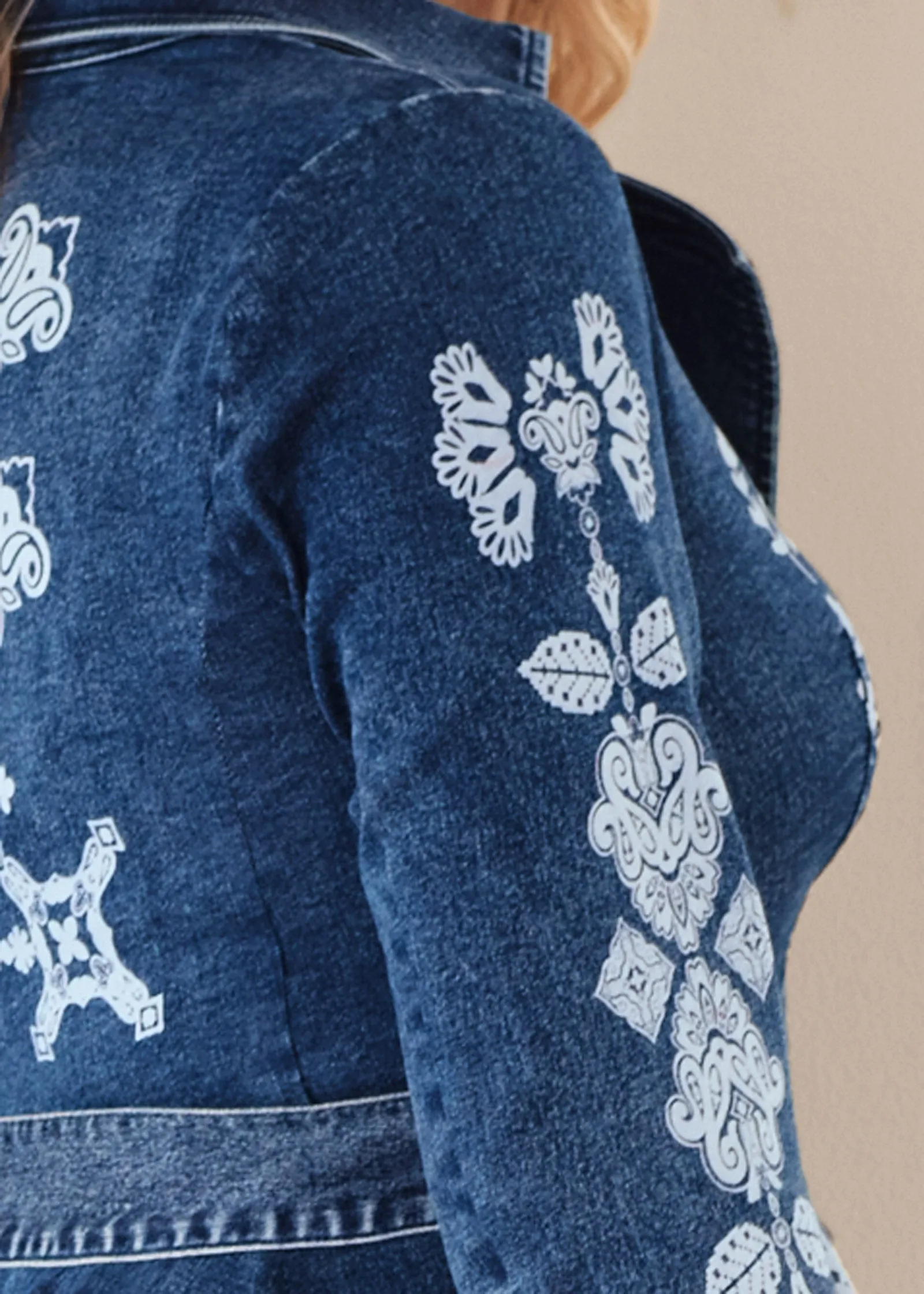 Printed High Low Denim Trench Coat - Indigo Blue sold by VENUS product image thumbnail 5