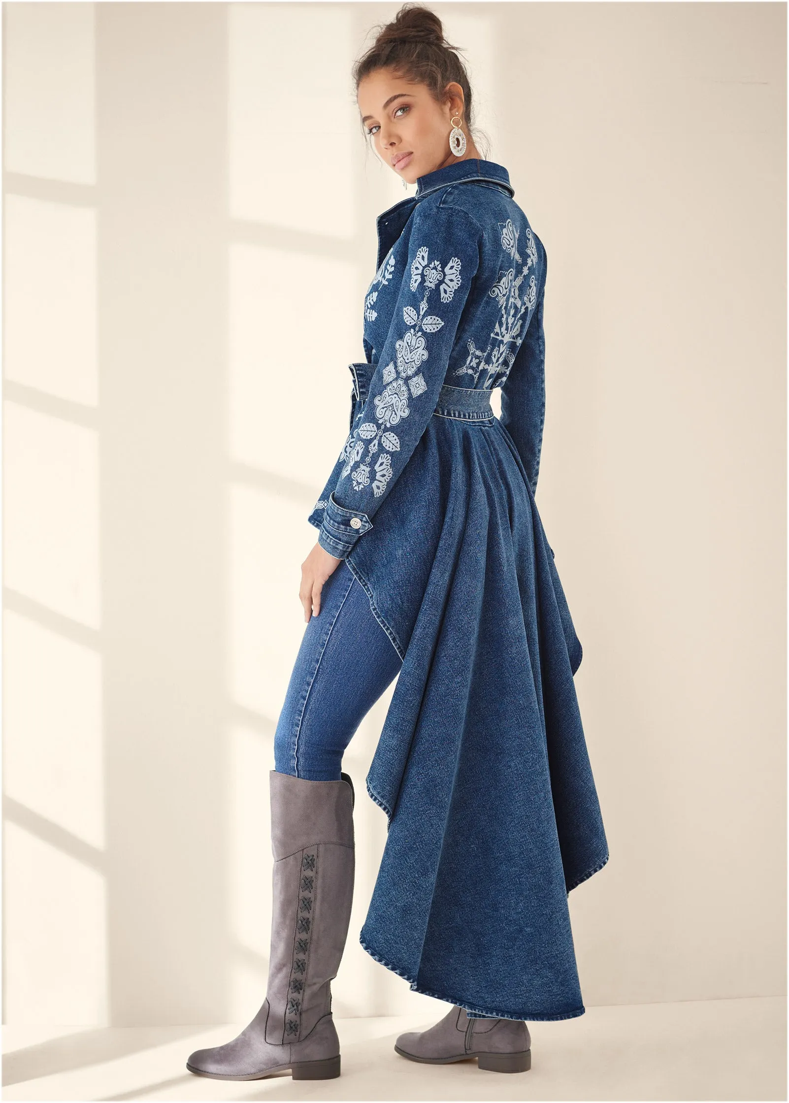 Printed High Low Denim Trench Coat - Indigo Blue sold by VENUS product image thumbnail 3