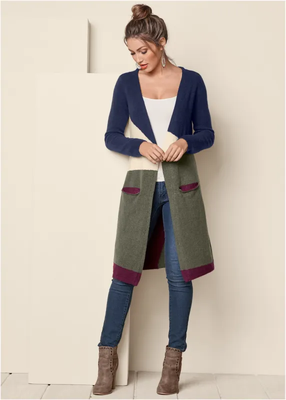 Color Block Cardigan - Navy Multi sold by VENUS