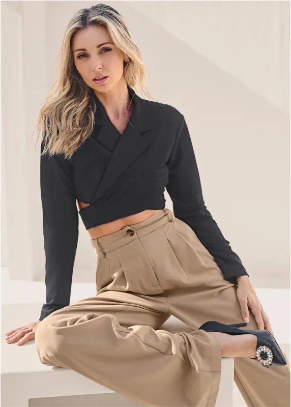 Cropped Wrap Ponte Blazer - Black sold by VENUS
