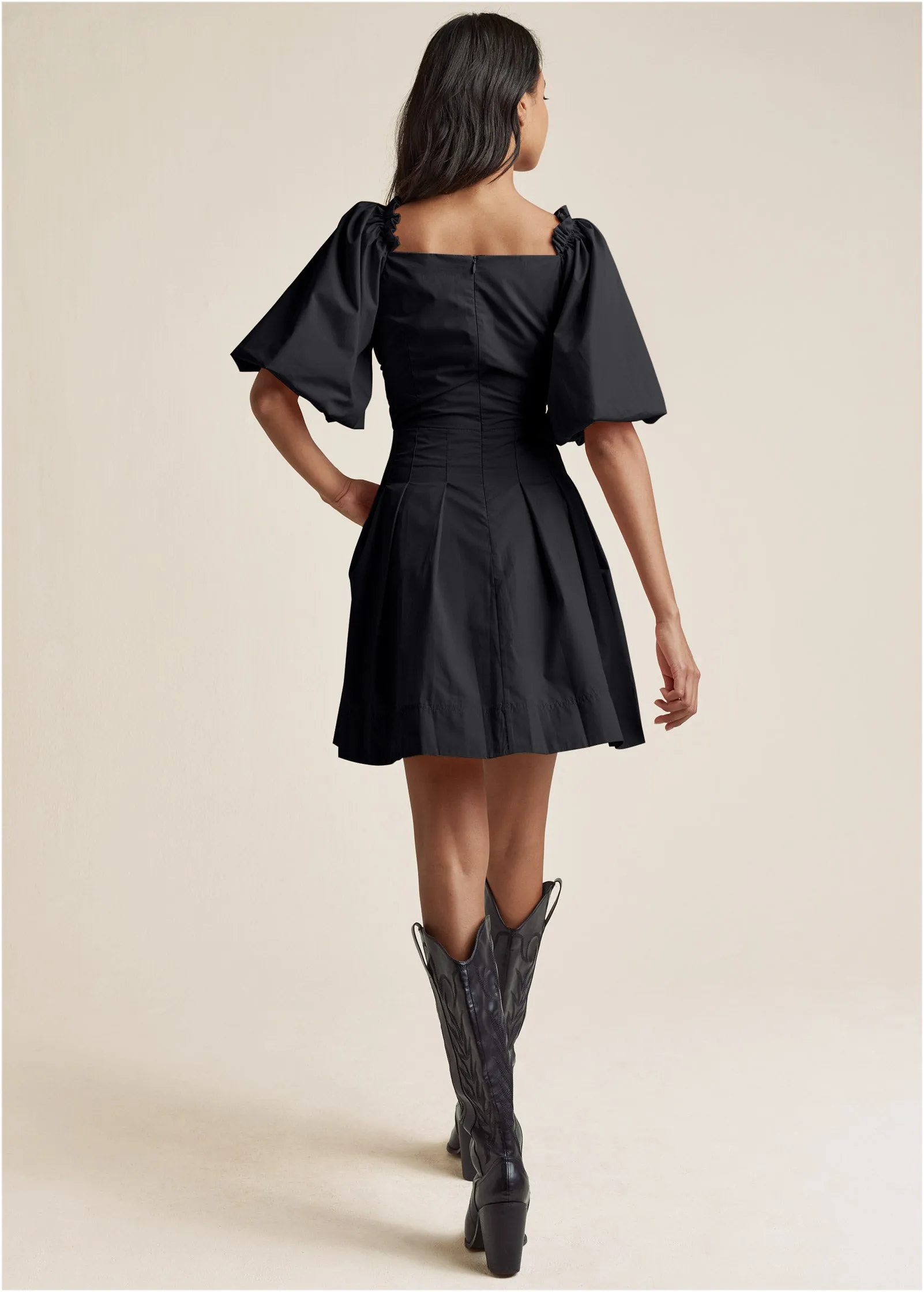 Puff Sleeve Taffeta Dress - Black sold by VENUS product image thumbnail 2