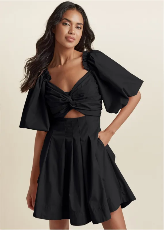 Puff Sleeve Taffeta Dress - Black sold by VENUS