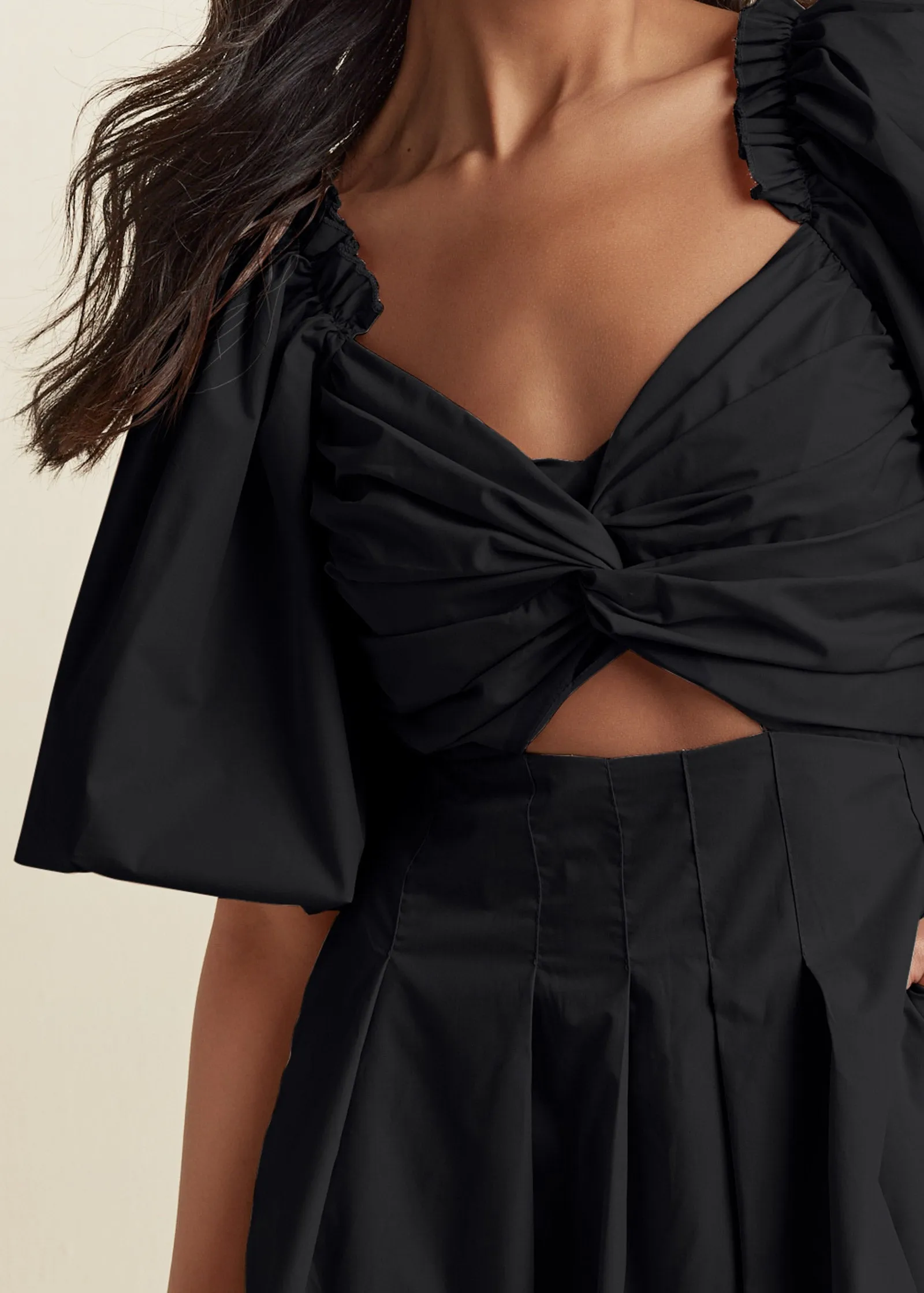 Puff Sleeve Taffeta Dress - Black sold by VENUS product image thumbnail 3