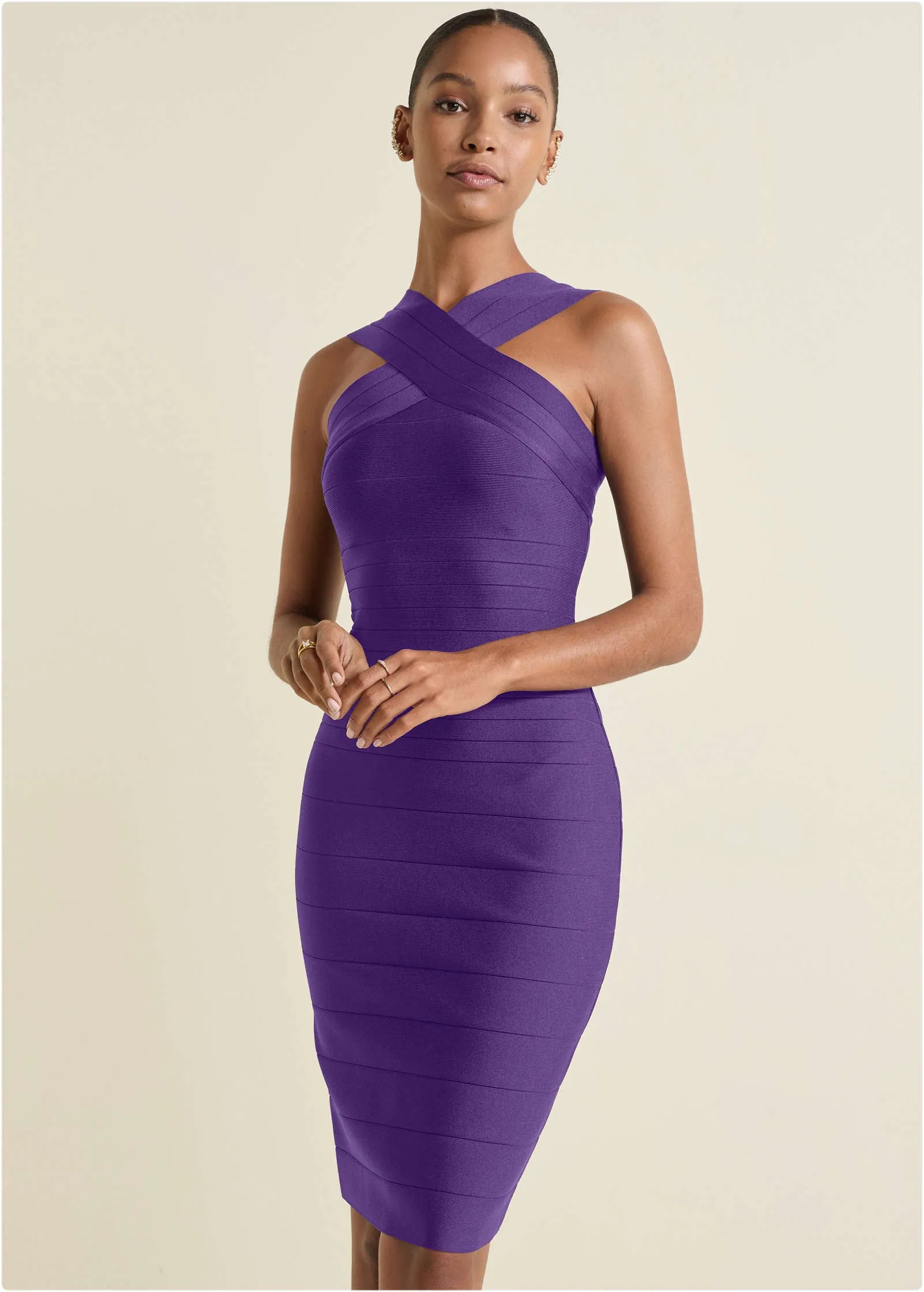 Cross-Neck Bandage Dress - Purple sold by VENUS