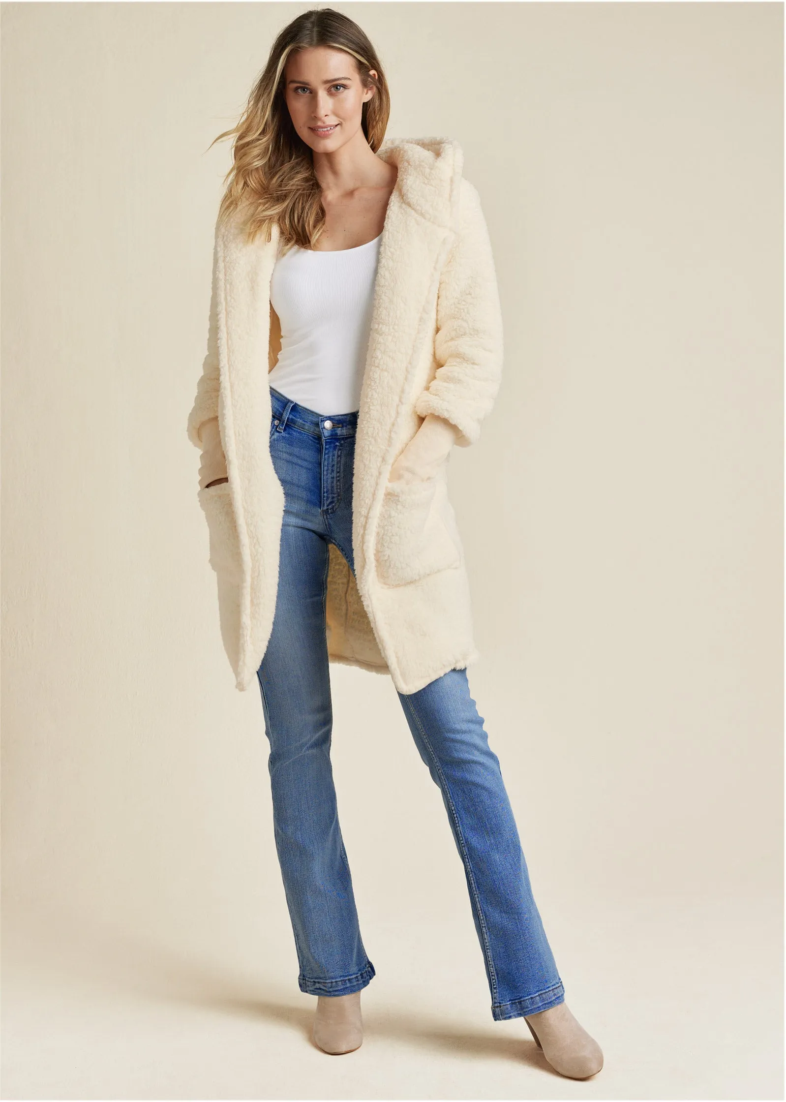 Cozy Sherpa Hooded Jacket - Beige sold by VENUS product image thumbnail 2