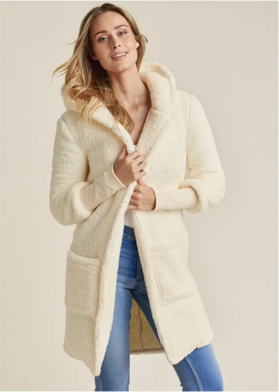 Cozy Sherpa Hooded Jacket  - Beige sold by VENUS