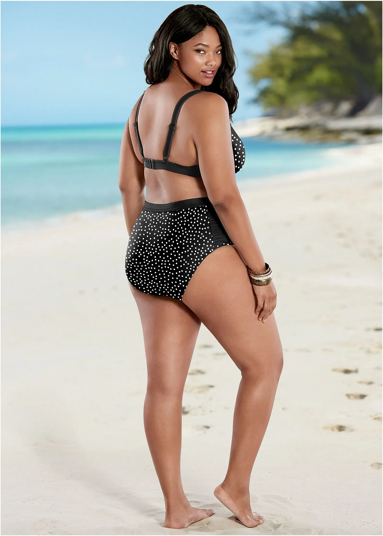 Ruched High-Waist Bottom - Black Vintage Dot sold by VENUS product image thumbnail 4