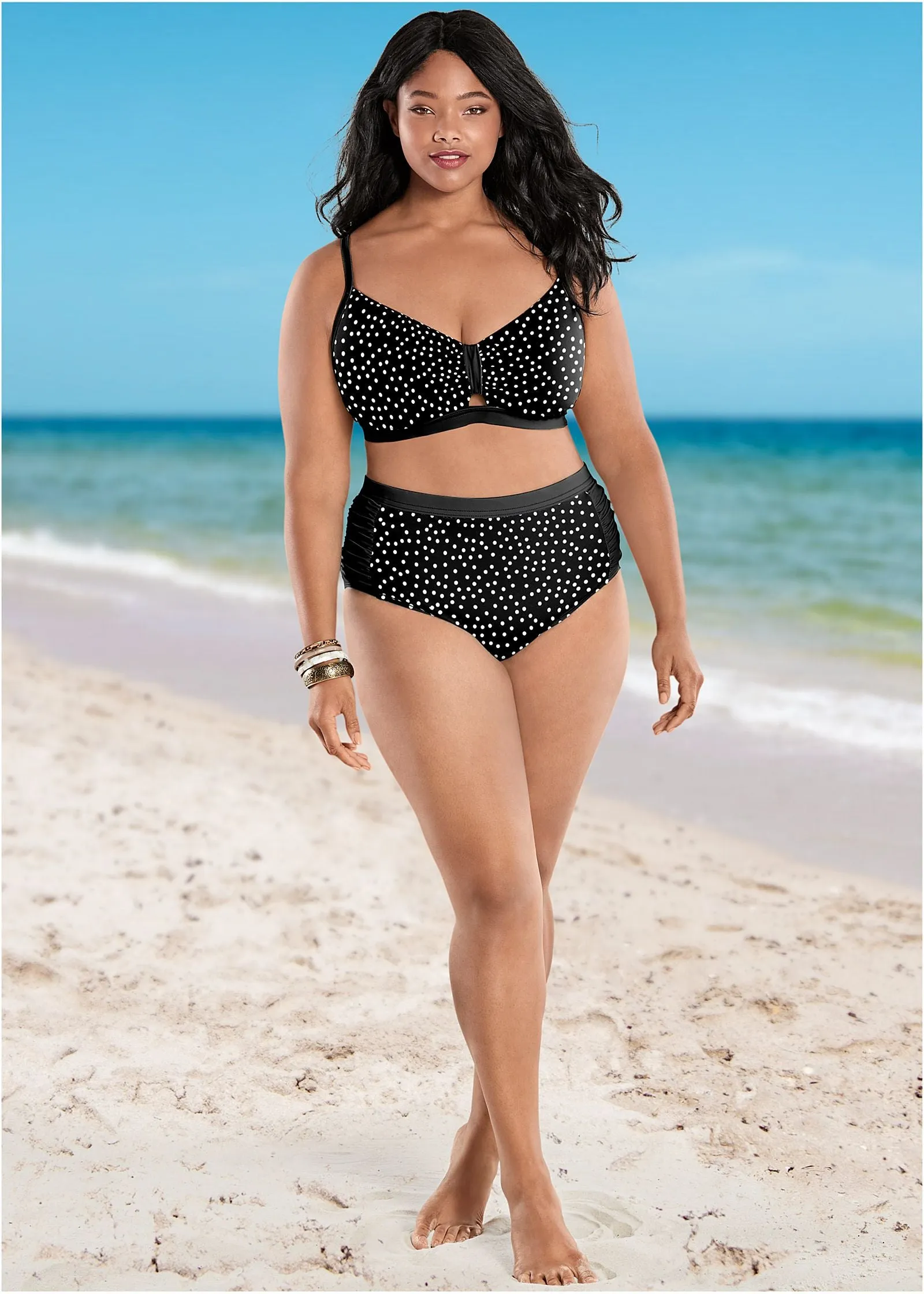 Ruched High-Waist Bottom - Black Vintage Dot sold by VENUS product image thumbnail 3