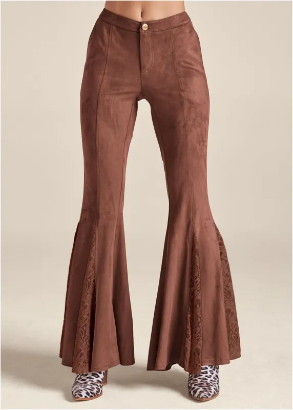 Faux Suede Flare Pants - Brown Multi sold by VENUS