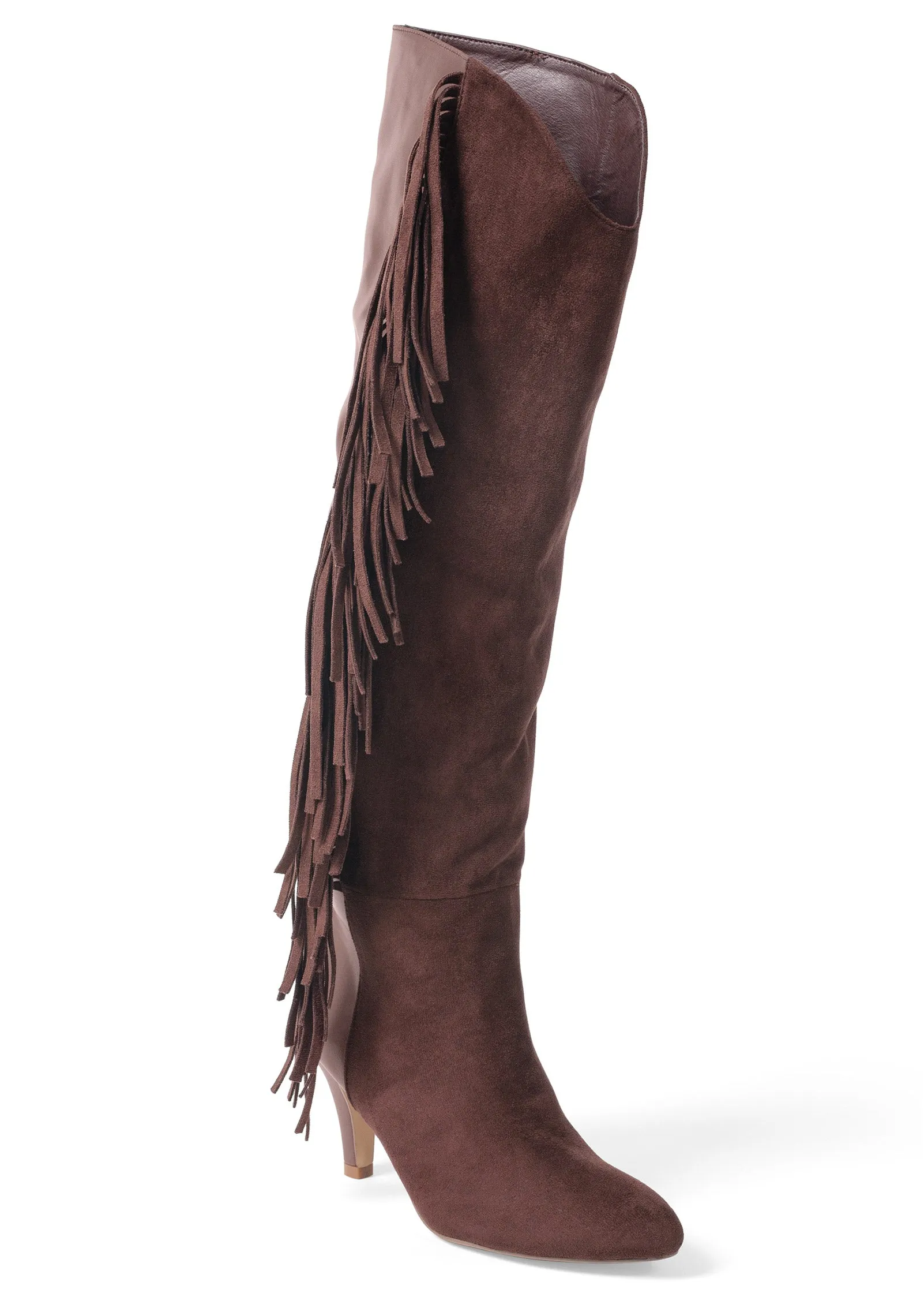 Faux-Suede Fringe Boots - Brown sold by VENUS