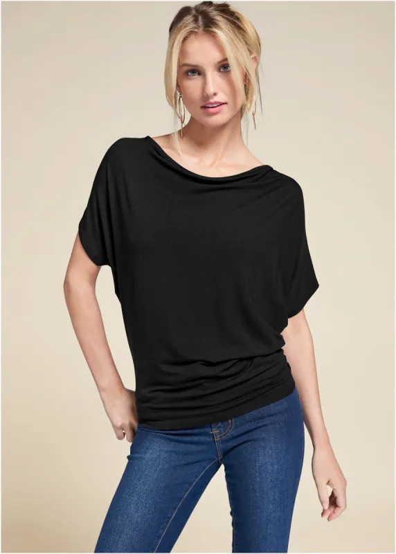 Basic Flounce Top - Black sold by VENUS