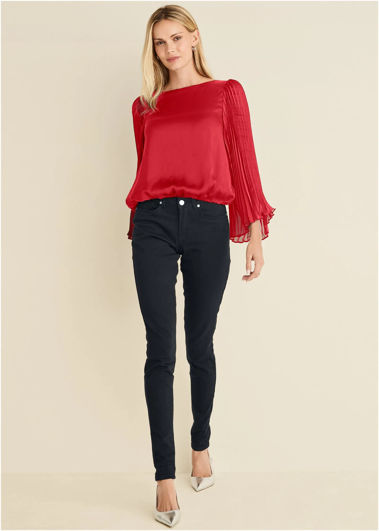 Pleated Sleeve Top - Red sold by VENUS