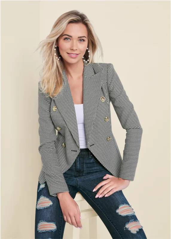Houndstooth Double Breasted Blazer - Black & White sold by VENUS