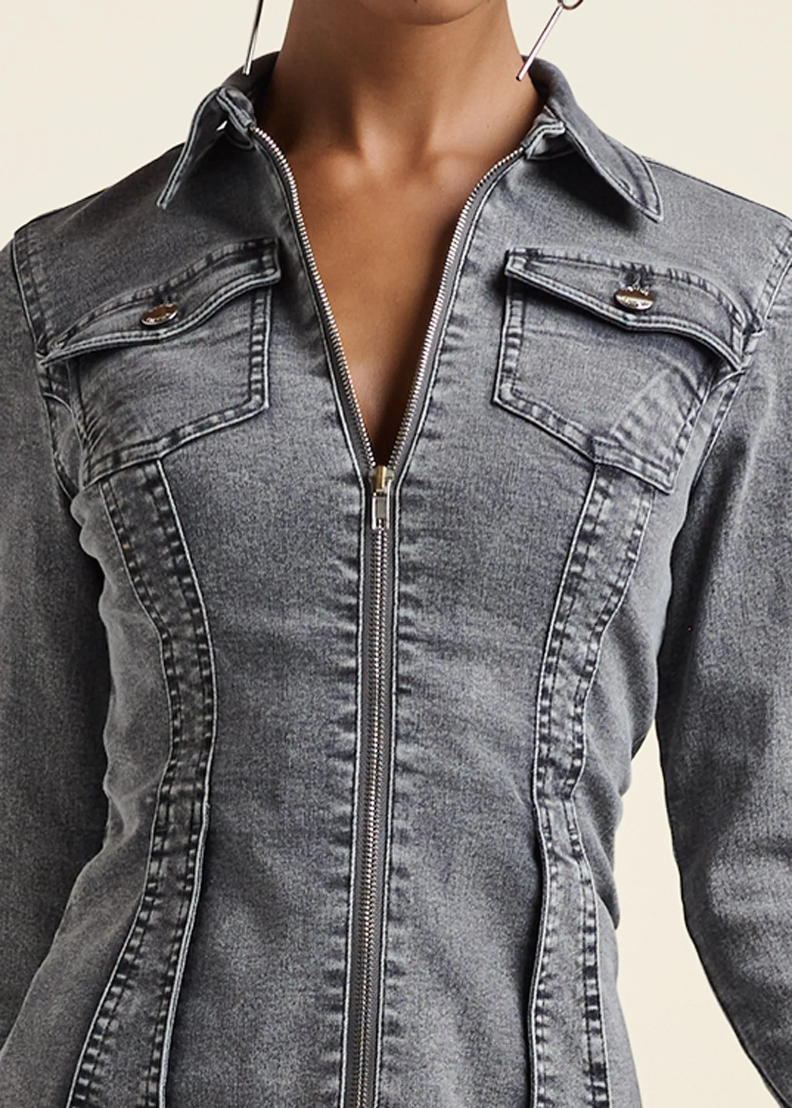 Lace-Up Back Denim Top - Grey Multi sold by VENUS product image thumbnail 5