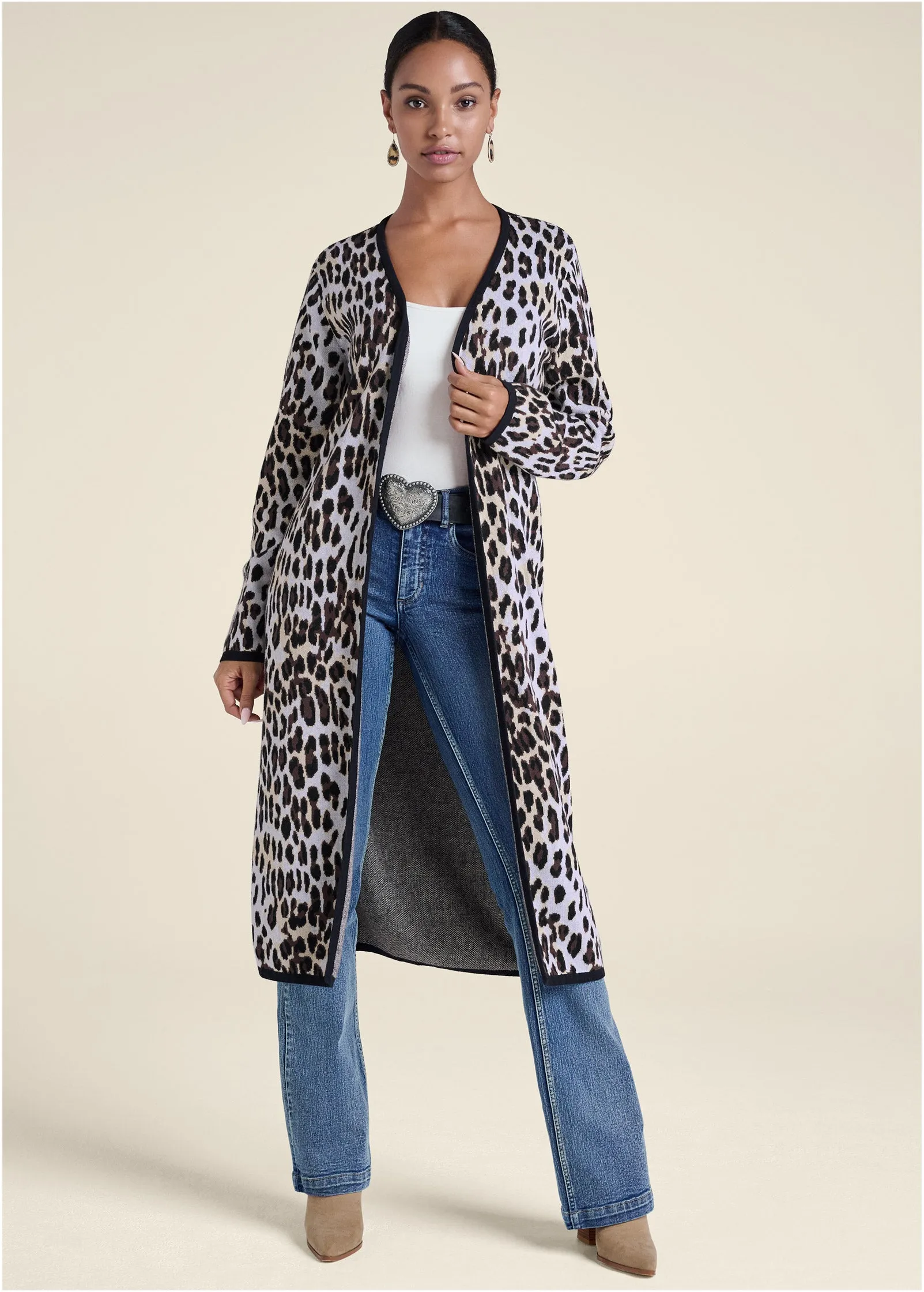Snow Leopard Print Duster - White Multi sold by VENUS