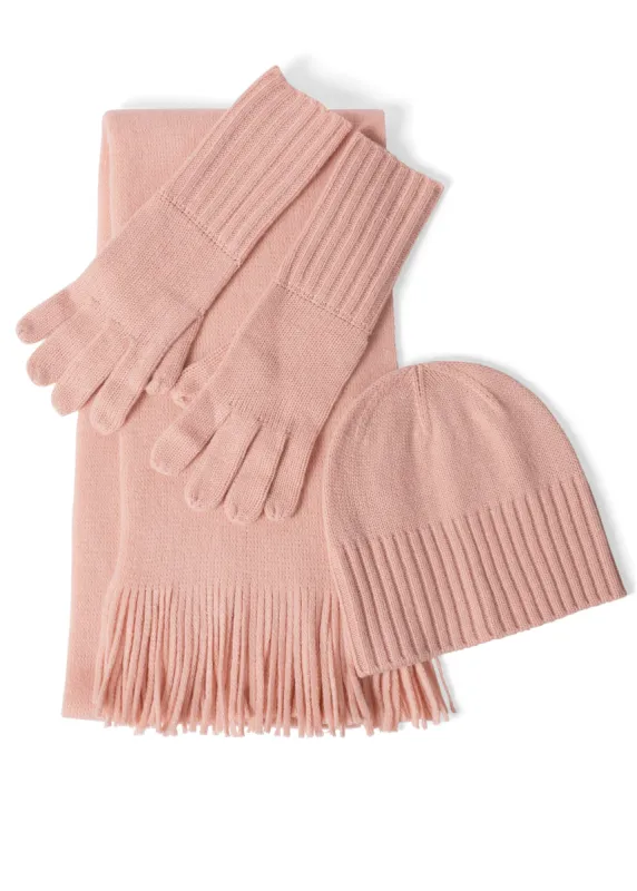Scarf, Glove And Beanie Set - Light Pink sold by VENUS