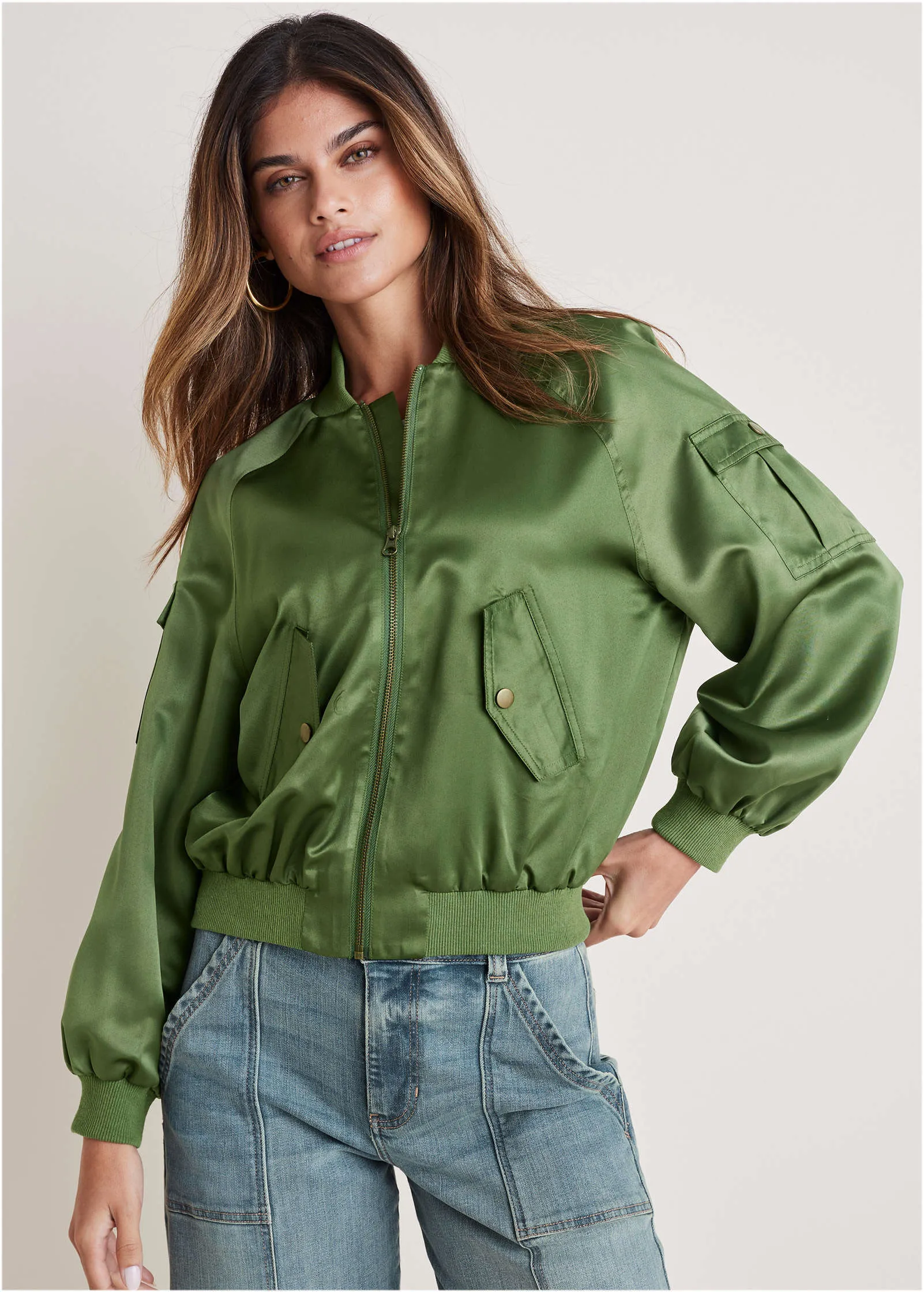 Matte Satin Bomber - Bronze Green sold by VENUS