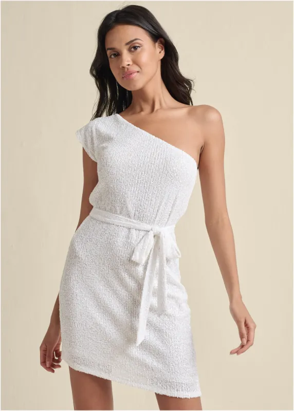 One-Shoulder Sequin Dress - White made by VENUS