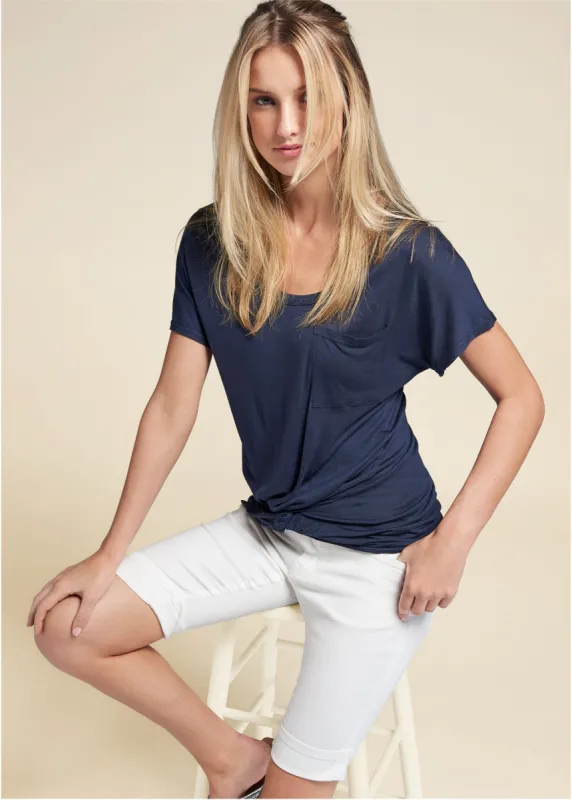 Twisted Knot Detail Tee - Navy sold by VENUS