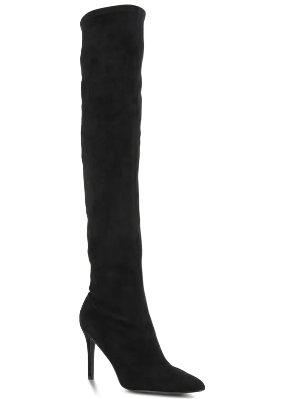 Suede Over The Knee Boots - Black sold by VENUS