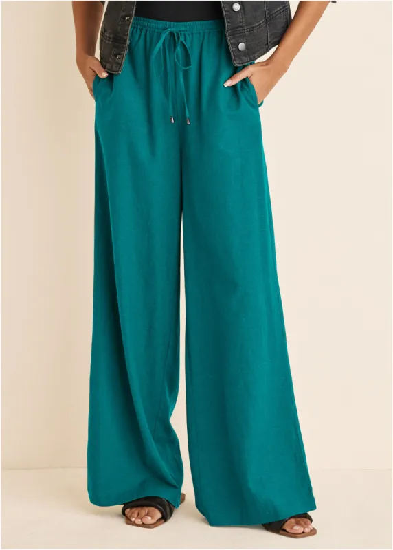 Cotton Linen Wide Leg Pants - Teal sold by VENUS