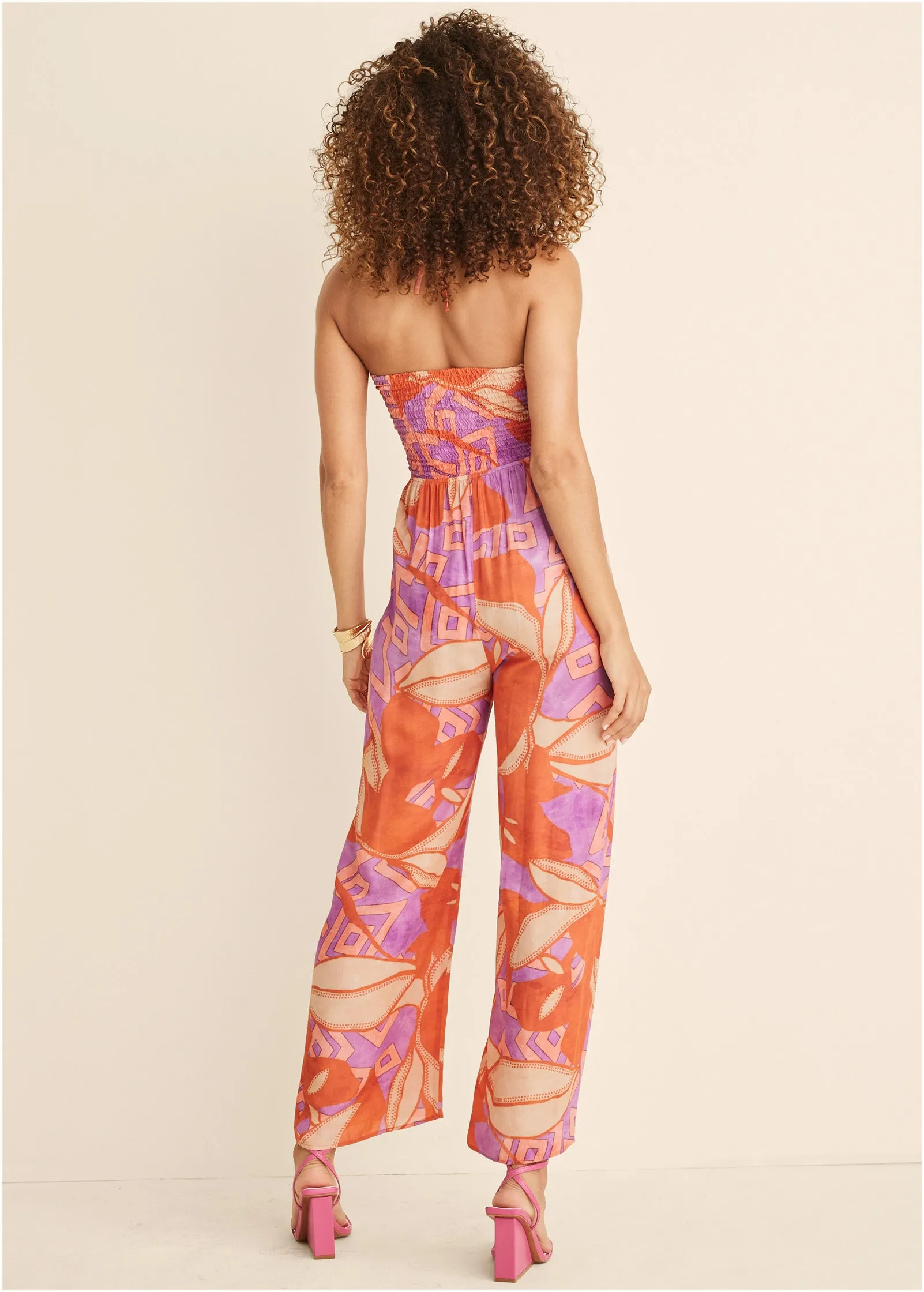 Smocked Printed Jumpsuit - Orange Multi sold by VENUS product image thumbnail 2