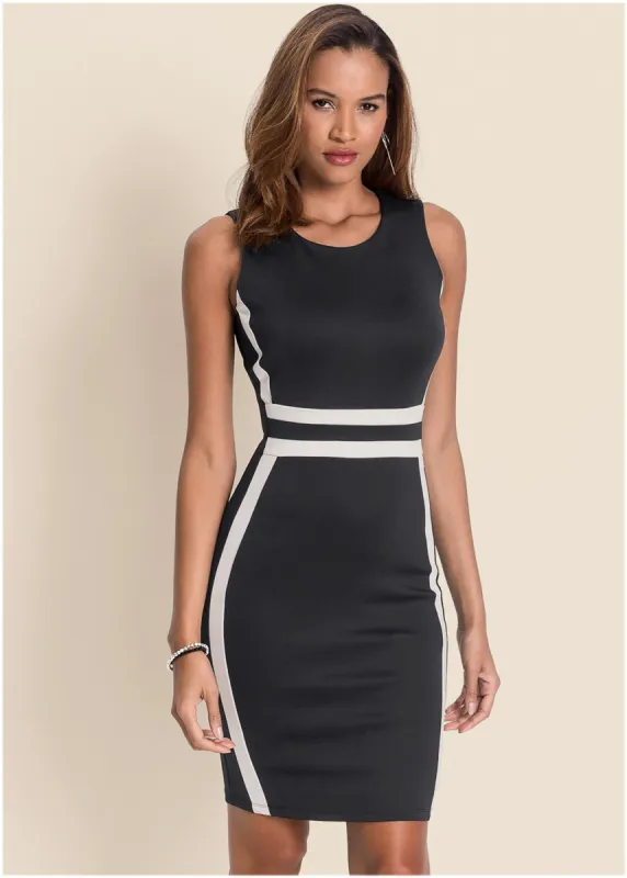Color Block Bodycon Dress - Black & White sold by VENUS