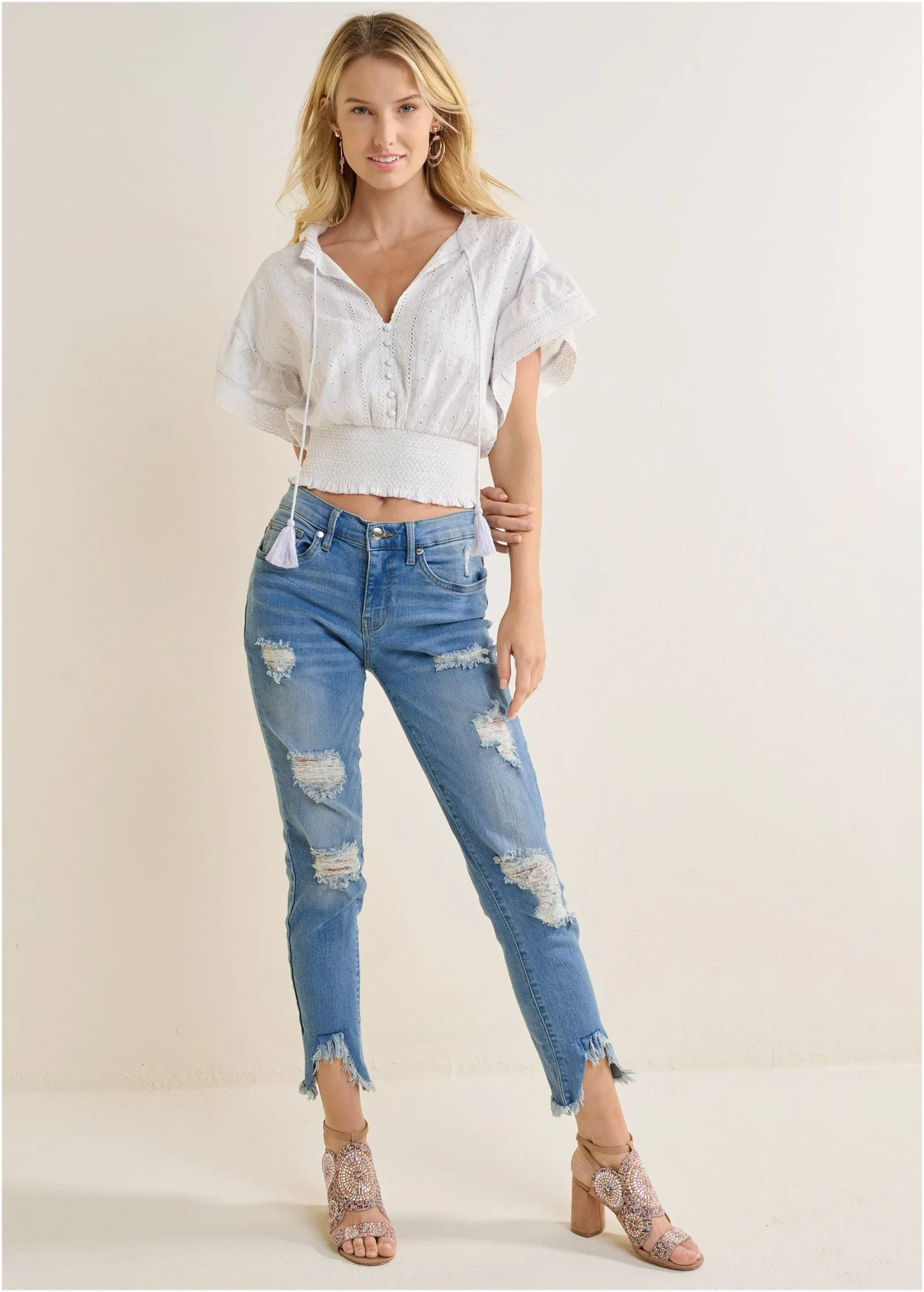 Eyelet Flutter Sleeve Top - Off White sold by VENUS product image thumbnail 2