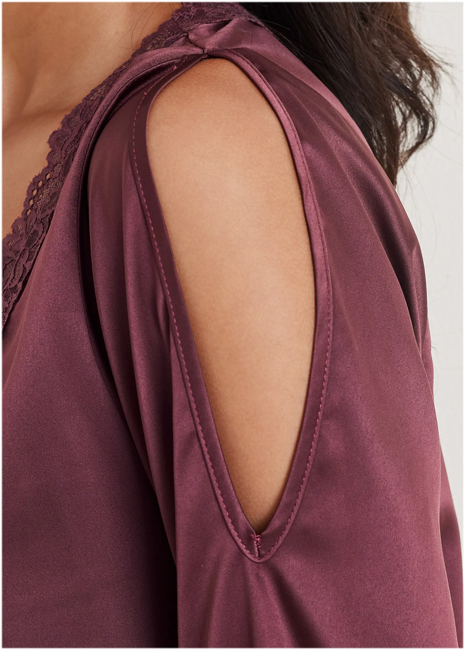 Lace Cold Shoulder Blouse - Wine sold by VENUS product image thumbnail 4