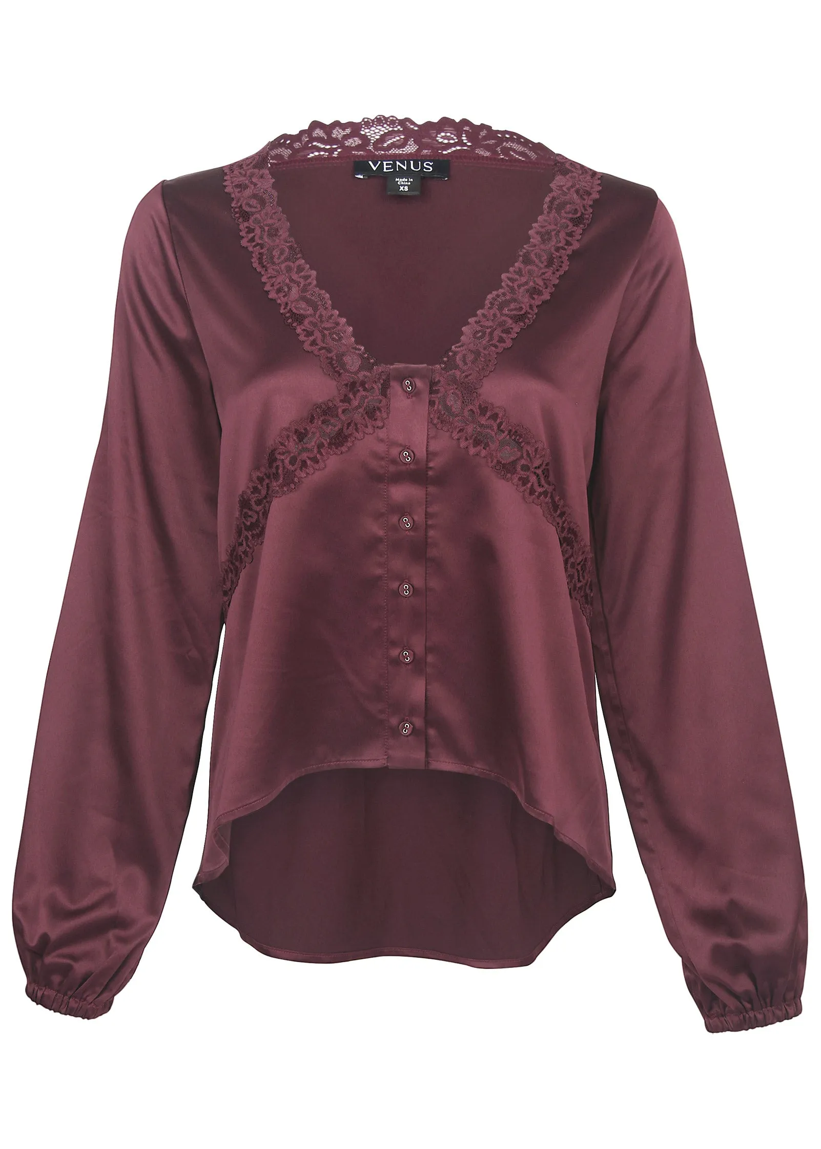 Lace Cold Shoulder Blouse - Wine sold by VENUS product image thumbnail 5