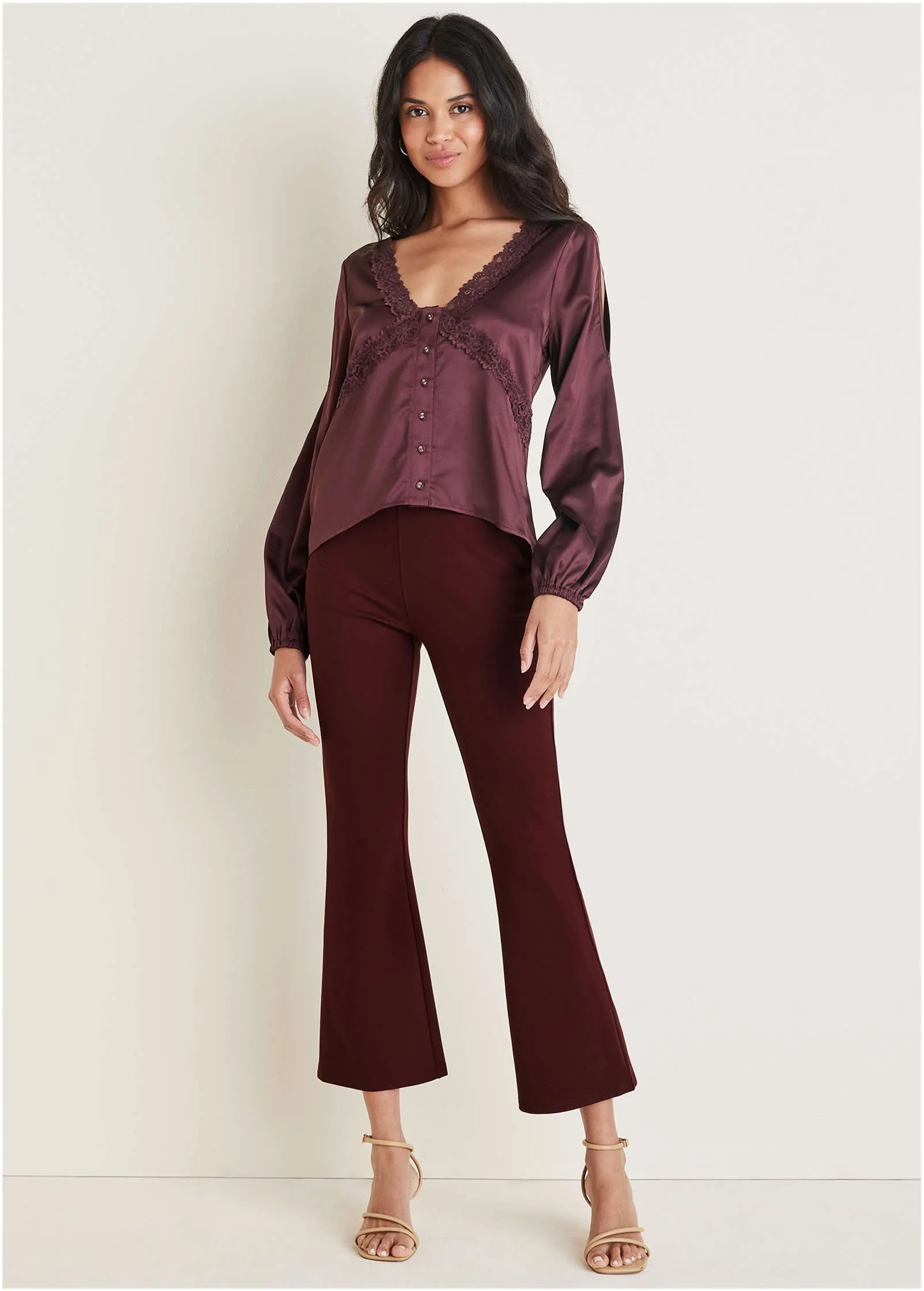 Lace Cold Shoulder Blouse - Wine sold by VENUS product image thumbnail 3