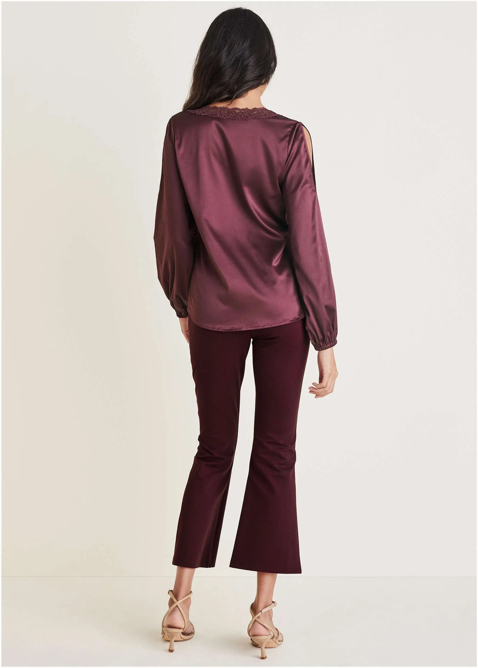Lace Cold Shoulder Blouse - Wine sold by VENUS product image thumbnail 2
