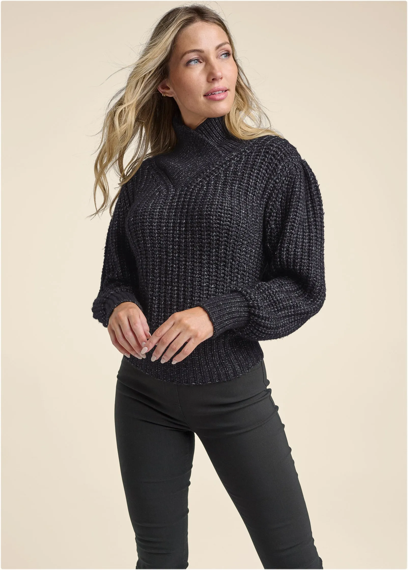 Wrapped Turtleneck Sweater - Black Multi sold by VENUS