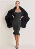 Fur Trim Wrap Shawl - Black sold by VENUS