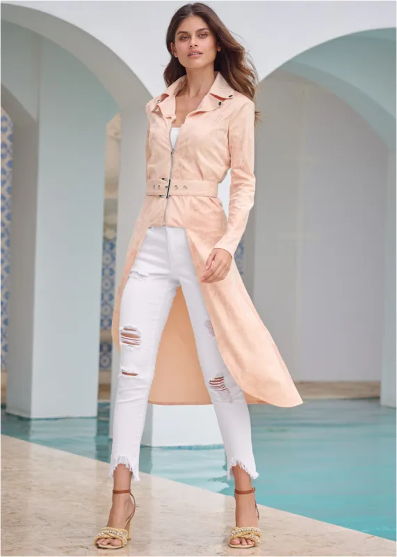 Faux Suede High-Low Jacket - Peach sold by VENUS