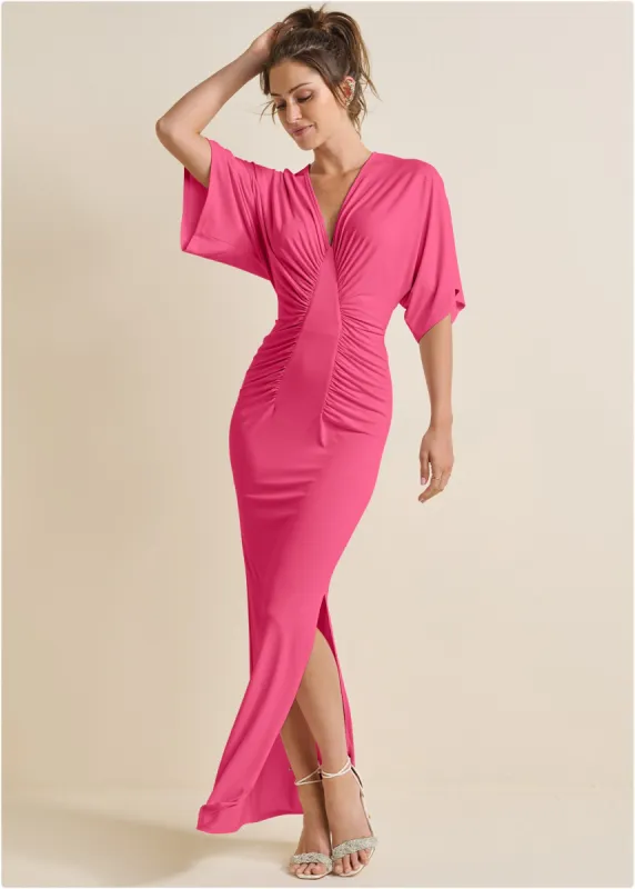 Drape Sleeve Maxi Dress - Hot Pink sold by VENUS