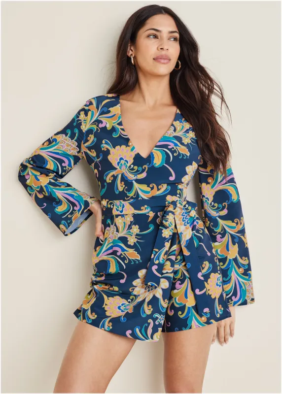 Long-Sleeve Skort Romper - Mystic Jacobean sold by VENUS