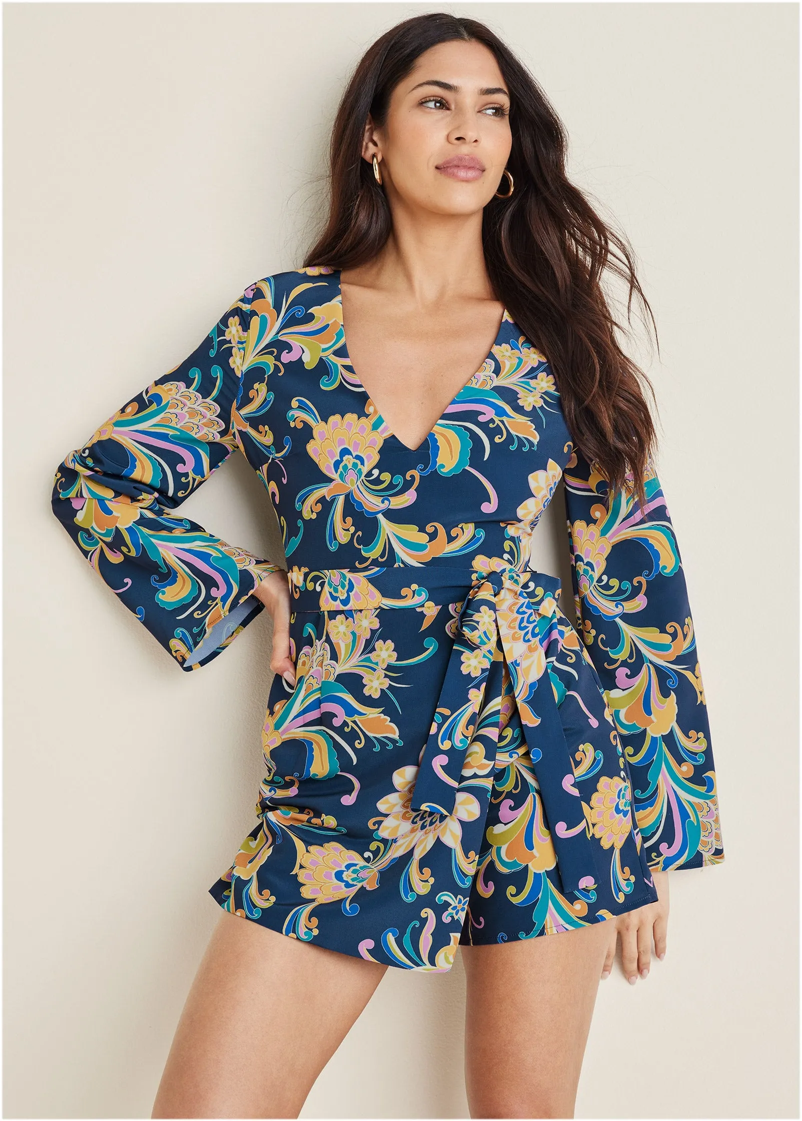 Long-Sleeve Skort Romper - Mystic Jacobean sold by VENUS