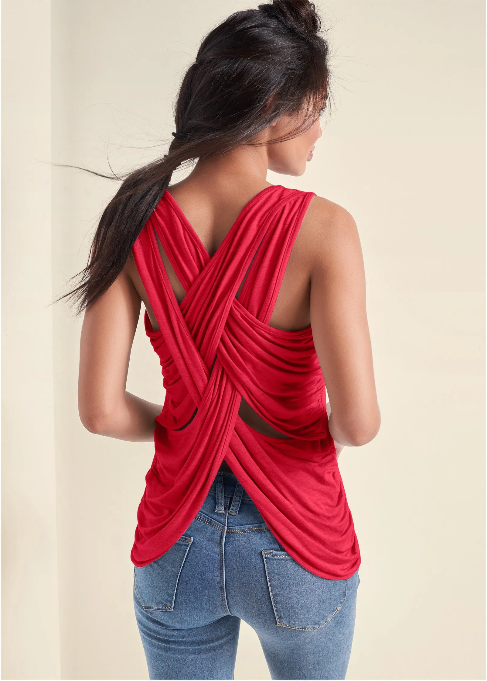 Crisscross Detail Top - Red sold by VENUS
