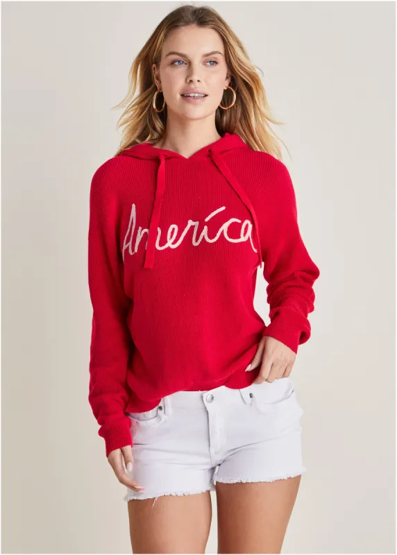 America Hoodie Sweater - Racing Red Multi sold by VENUS