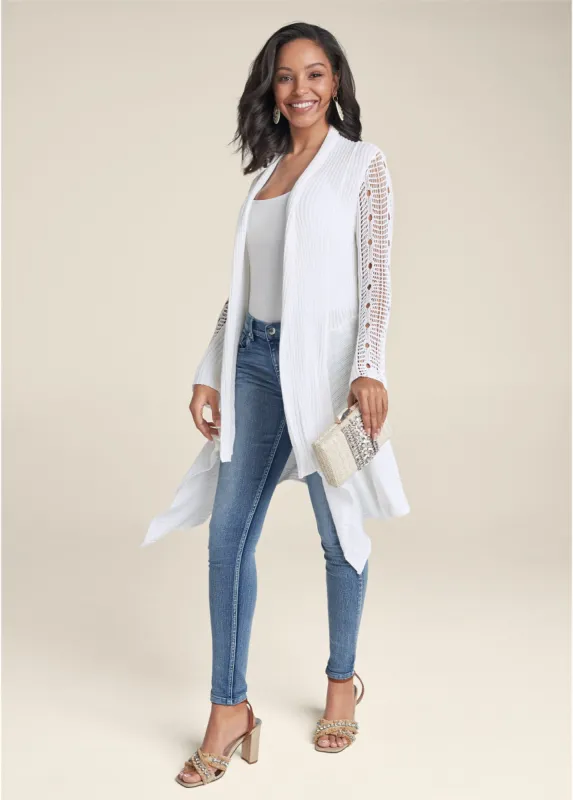 Crochet Sleeve Duster - White sold by VENUS