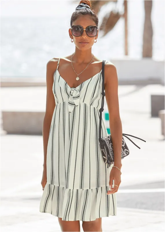 Tie-Front Striped Dress - Black & White sold by VENUS