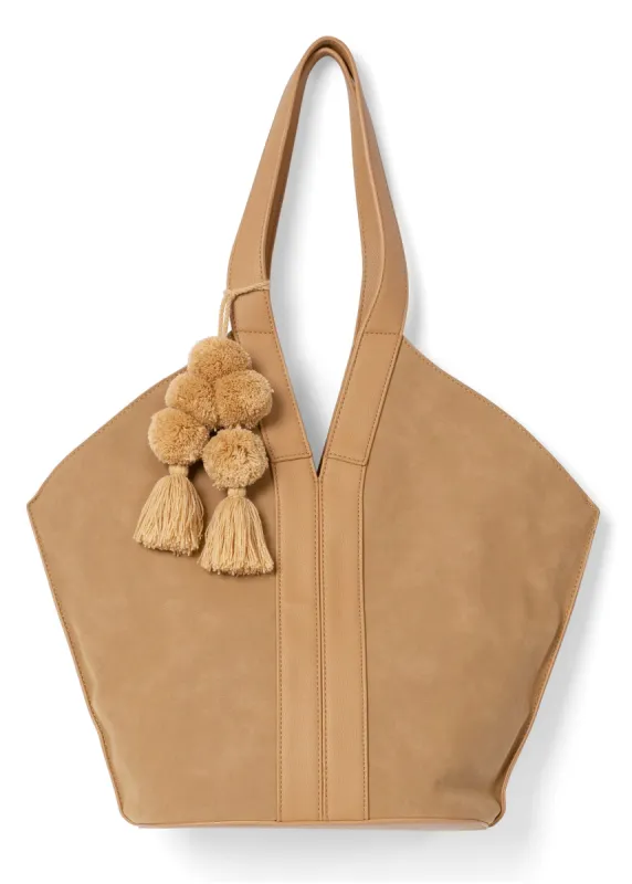 Pom-Pom Detail Tote Bag - Tan sold by VENUS