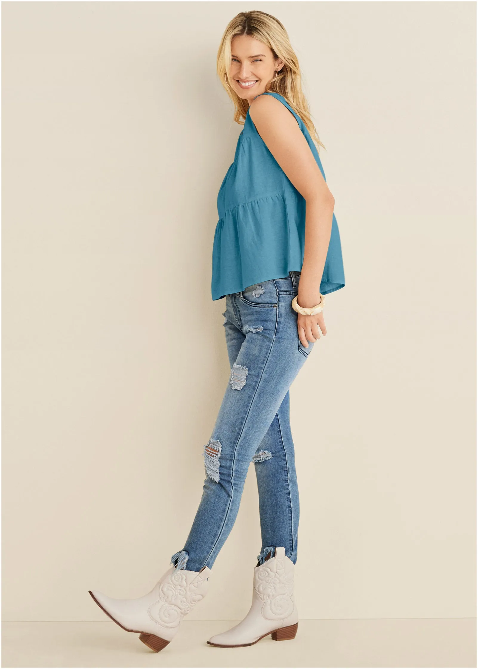Linen Tiered Tank Top - Blue sold by VENUS product image thumbnail 3