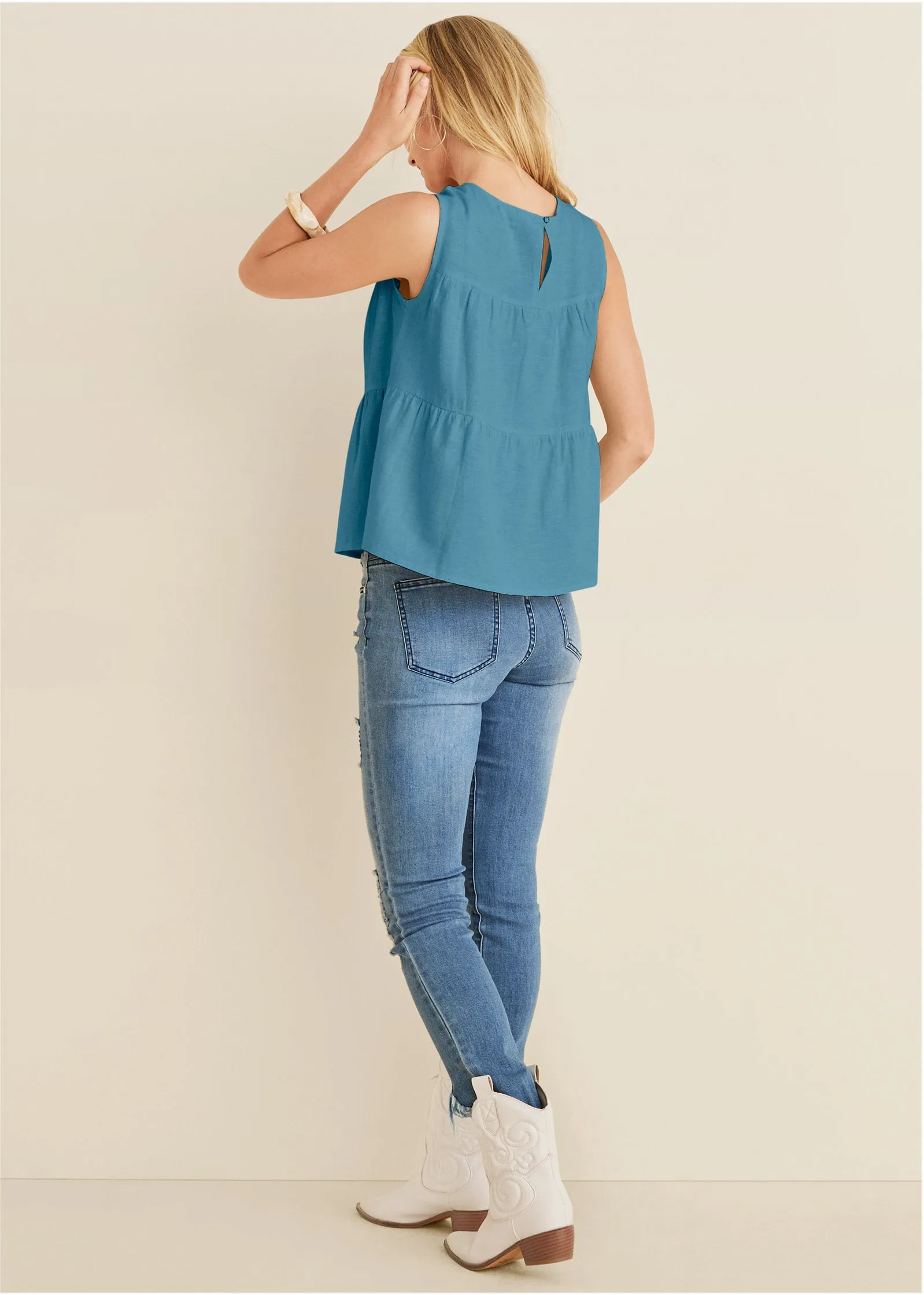Linen Tiered Tank Top - Blue sold by VENUS product image thumbnail 2
