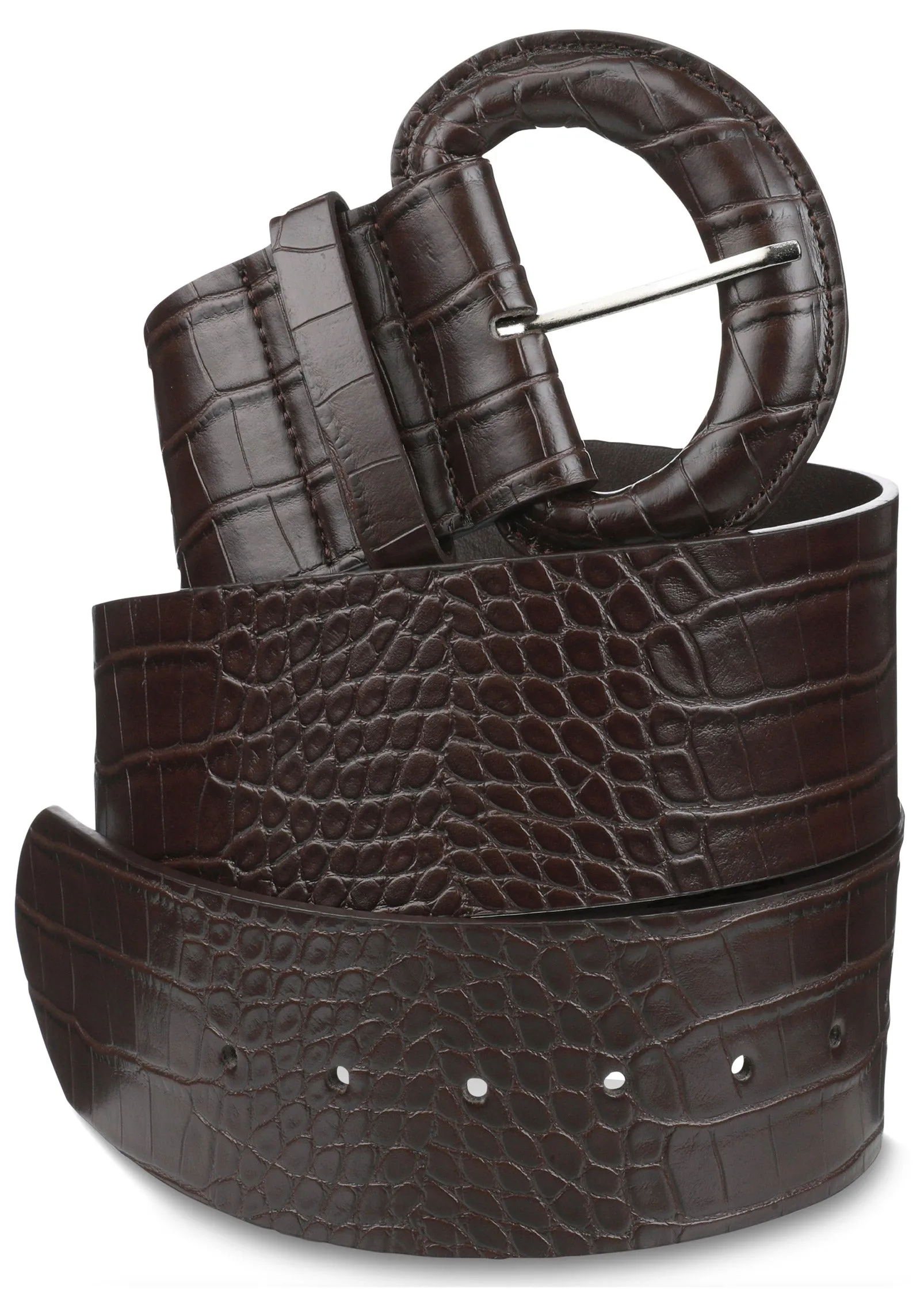 Faux croc wide belt - Brown sold by VENUS