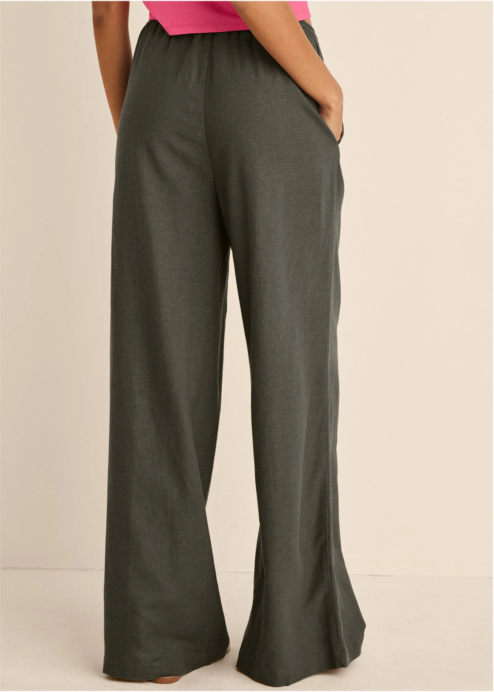 Cotton Linen Wide Leg Pants - Olive sold by VENUS product image thumbnail 2
