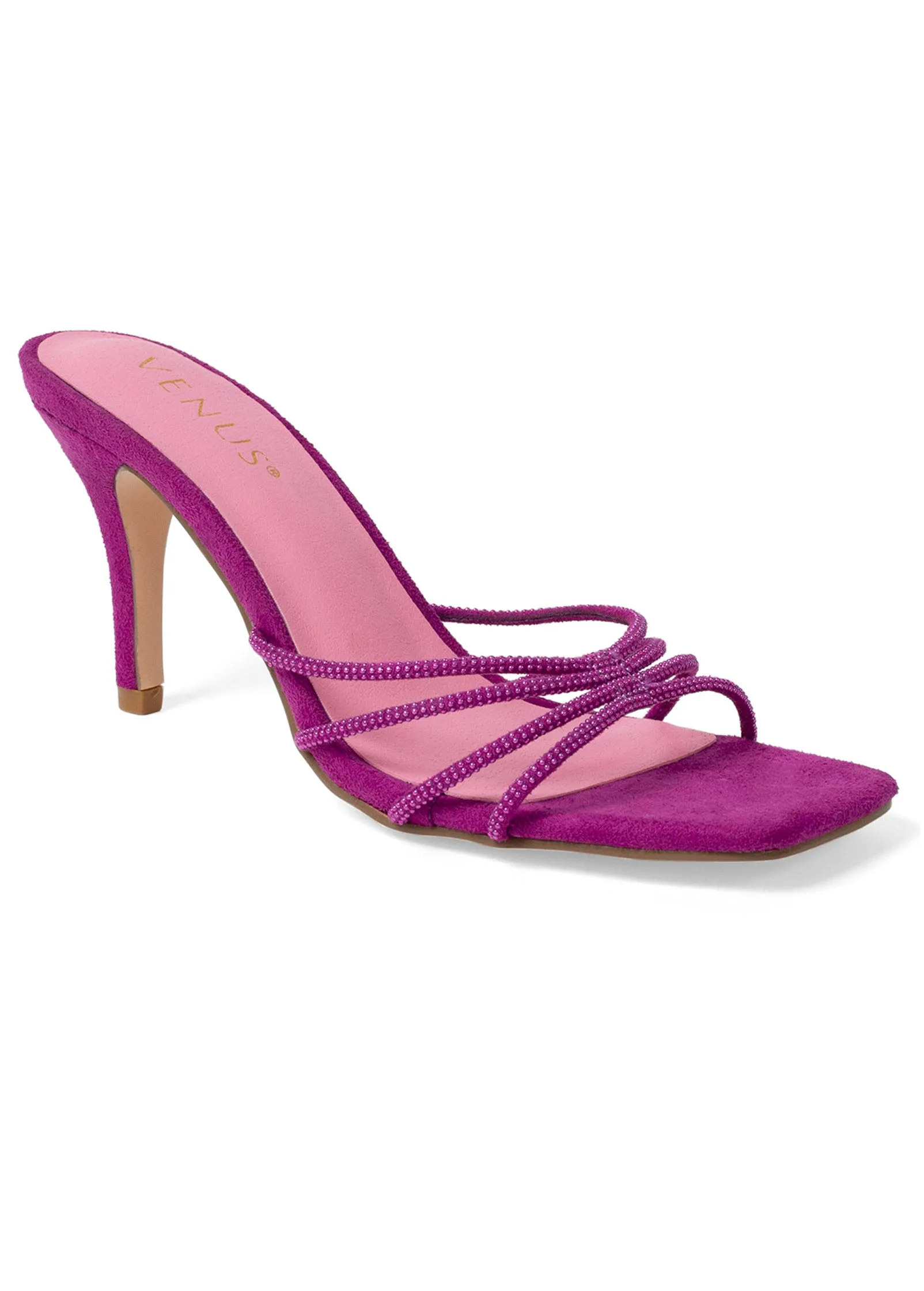 Strappy Kitten Heel Sandals - Dark Pink sold by VENUS