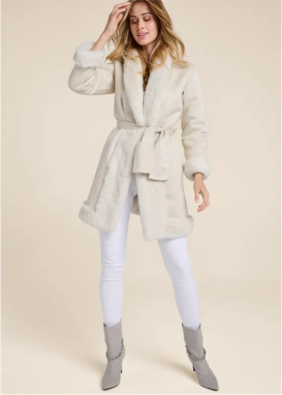 Reversible Faux Fur And Suede Coat - Off White sold by VENUS