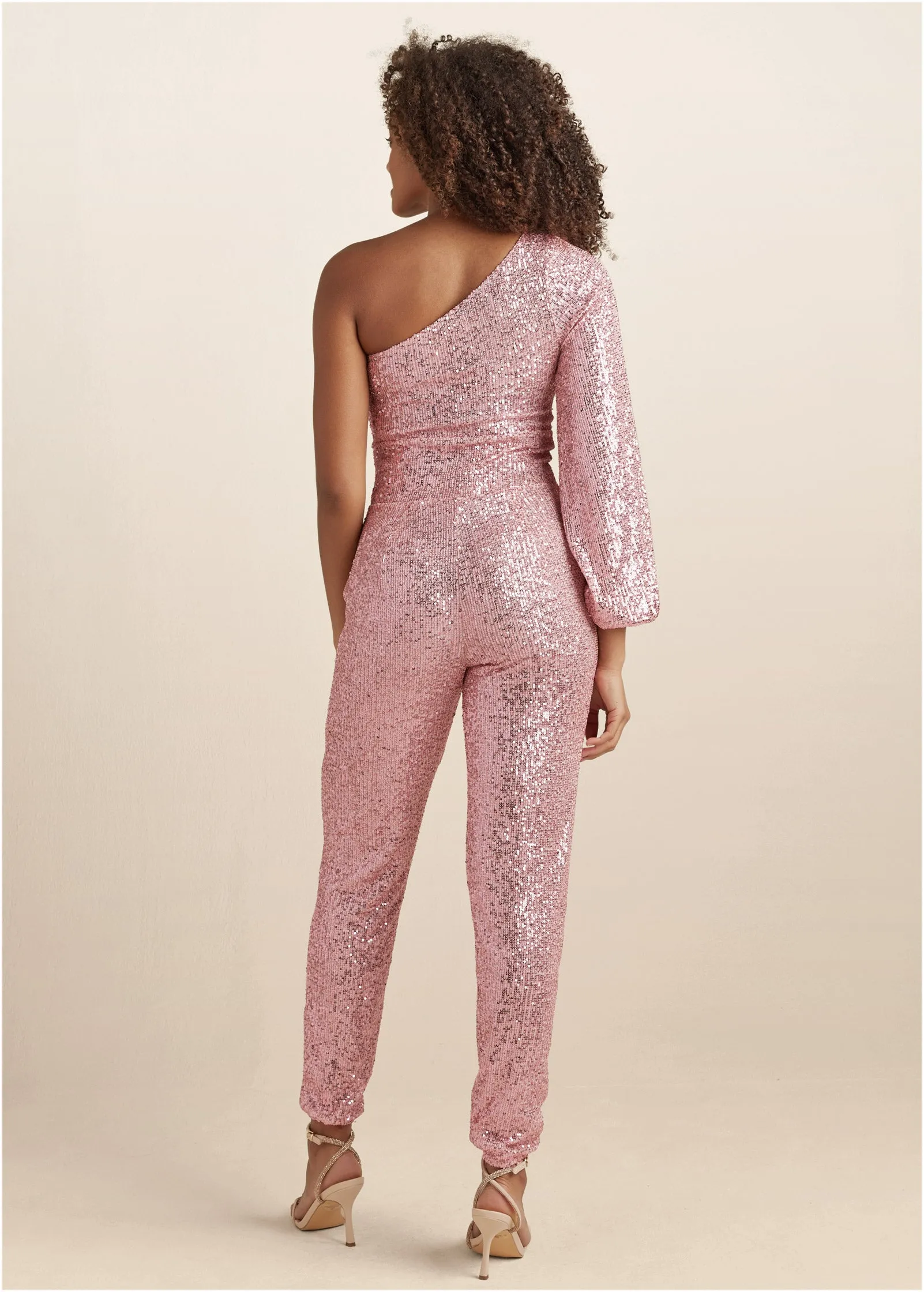 Sequin One-Shoulder Jumpsuit - Peach sold by VENUS product image thumbnail 2